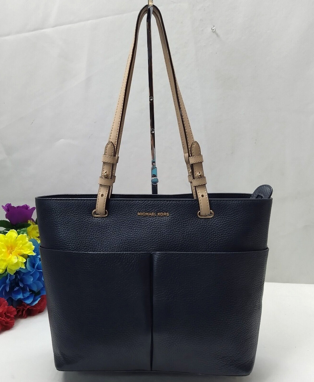 Michael Kors Bedford Midnight Blue Pebbled Leather Pocket Tote Bag